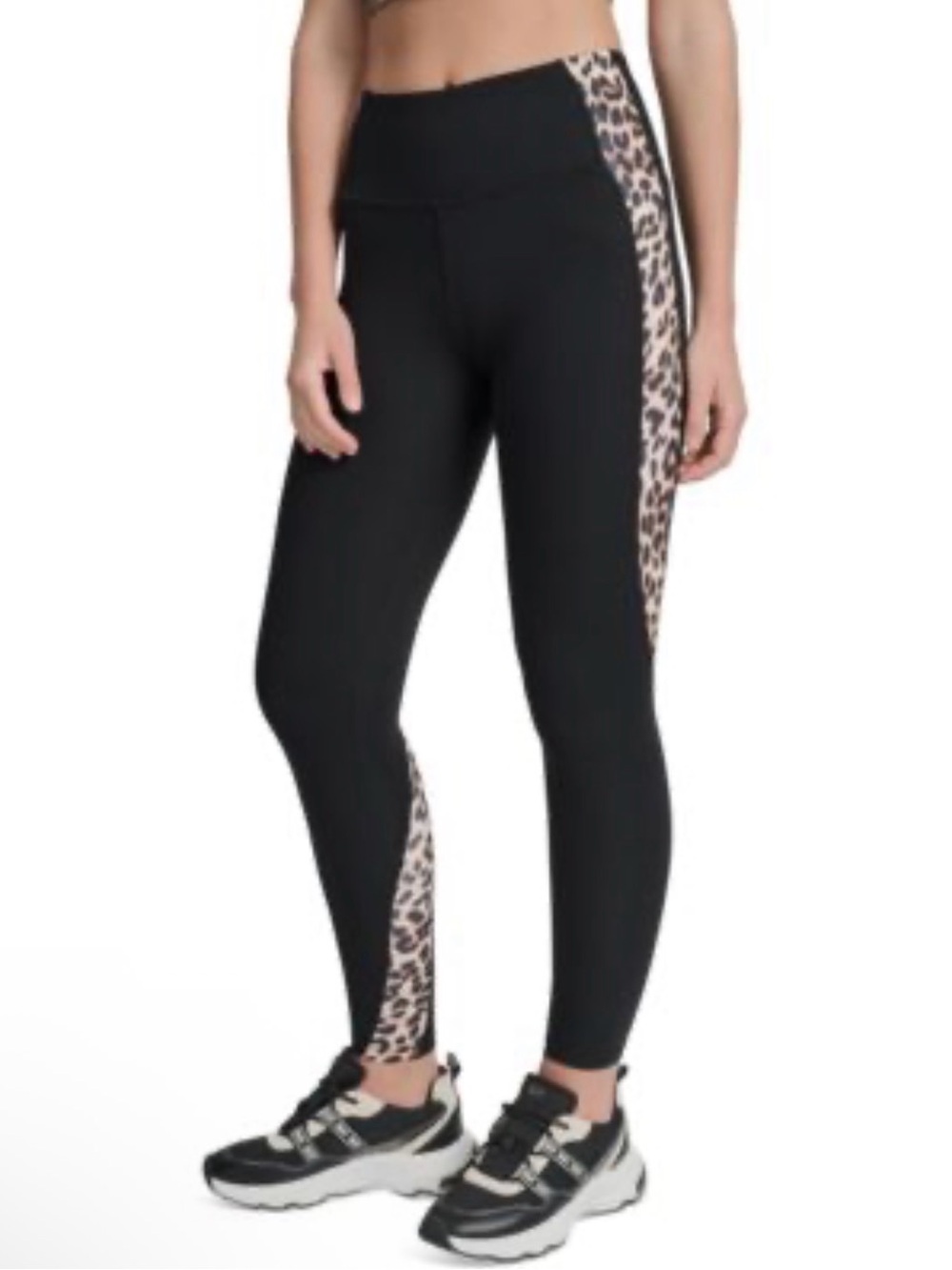 DKNY Black Leggings with Leopard Side Panels
